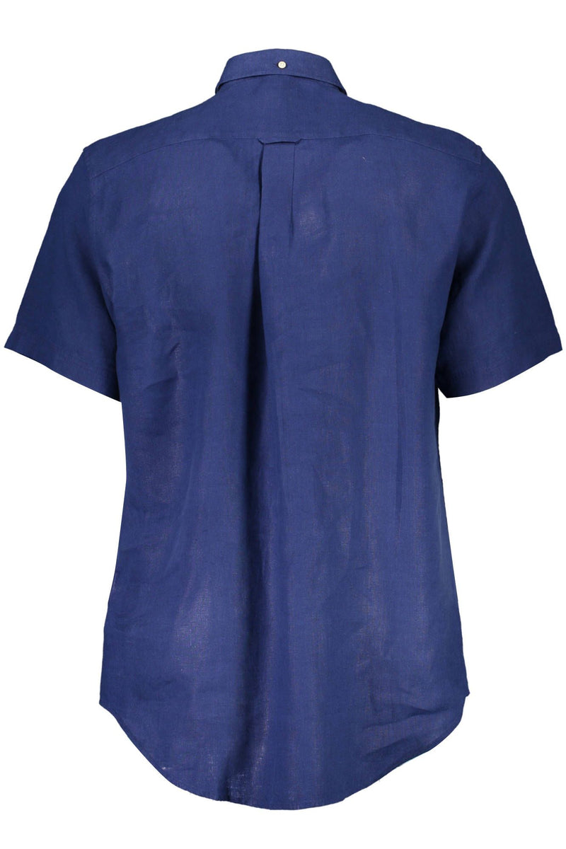 Elegant Blue Linen Button-Down Shirt