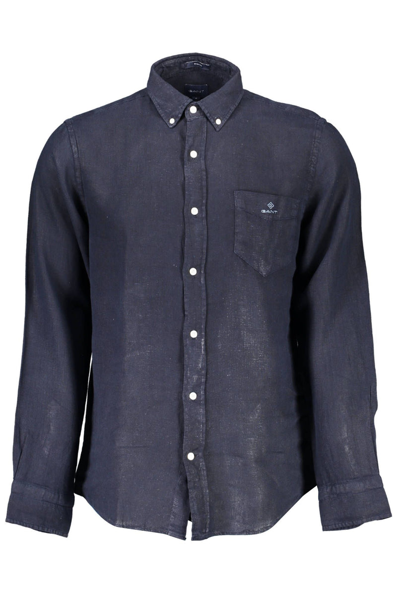 Elegante camicia a maniche corte in lino in blu