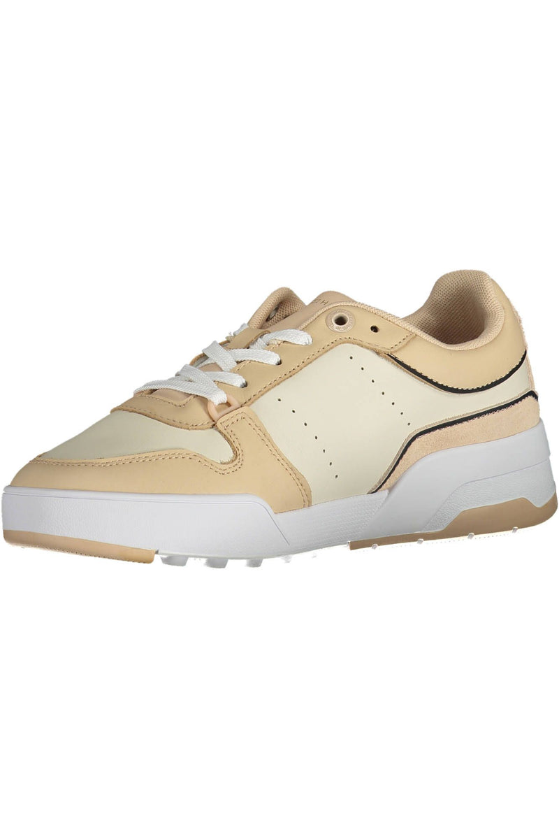 Sleek Beige Lace-Up Sneakers with Logo Accent