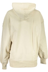 Beige Hooded Cotton Sweatshirt with Logo Detail