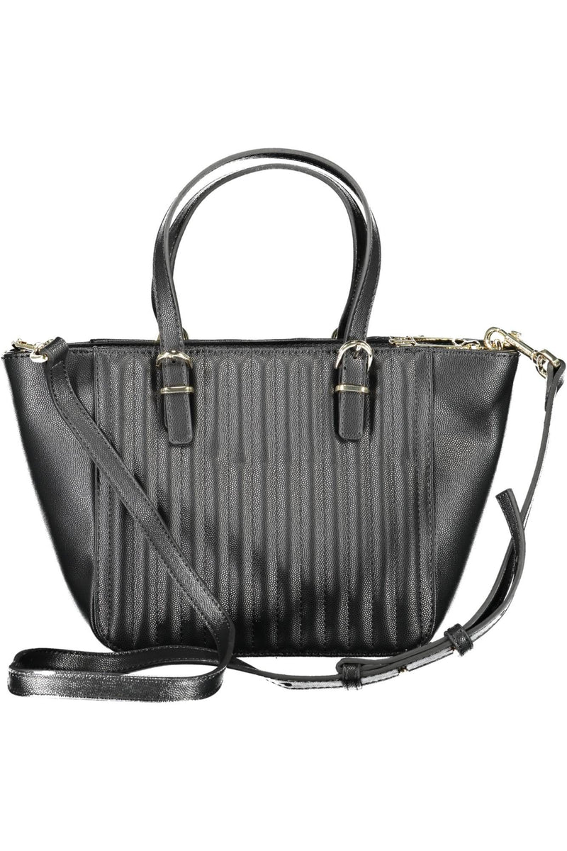 Chic Black Polyurethane Handbag with Contrasting Details