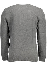 Elegant Gray Wool Blend Sweater with Logo Embroidery