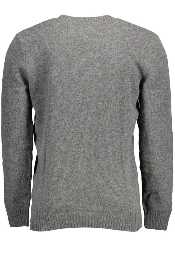 Eleganter grauer Wollmischpullover mit Logo -Stickerei