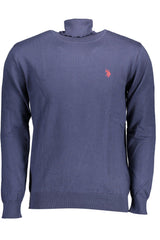 Eleganter blauer Rollkragenpullover mit gestickter Logo