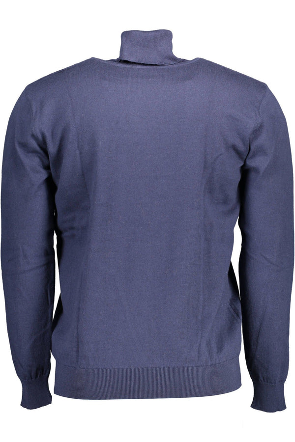 Eleganter blauer Rollkragenpullover mit gestickter Logo