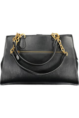 Chic Black Polyurethane Satchel με λεπτομέρειες αντίθεσης