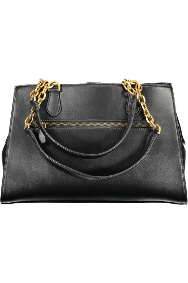 Chic Black Poliurethane Satchel con dettagli contrastanti