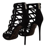 Elegantes tacones de gamuza negra sandalias