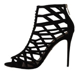 Elegantes tacones de gamuza negra sandalias