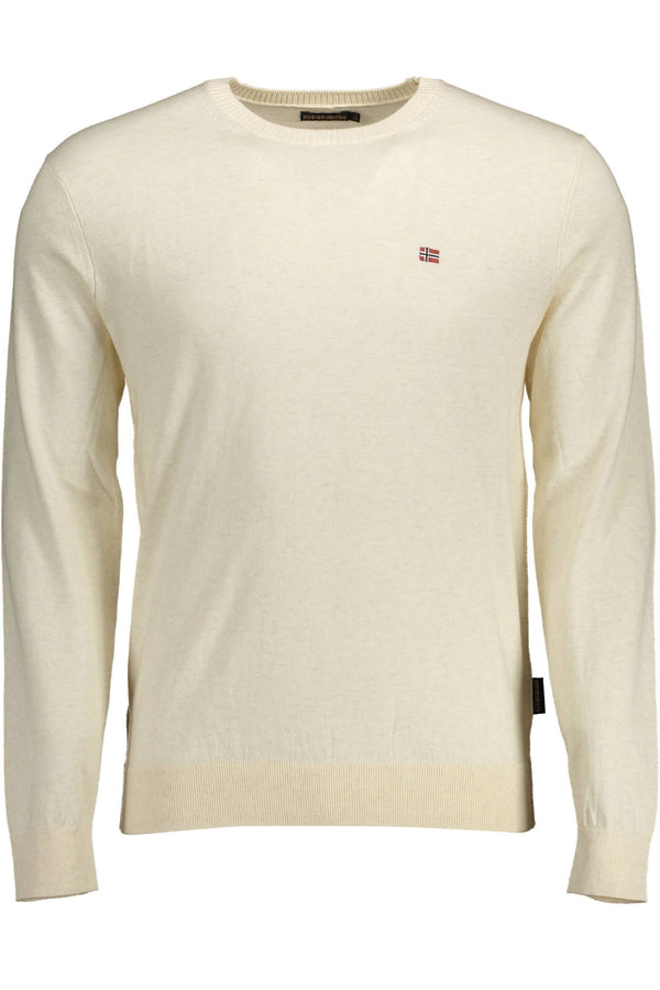 Beige Cotton Crew-Hals bestickter Pullover