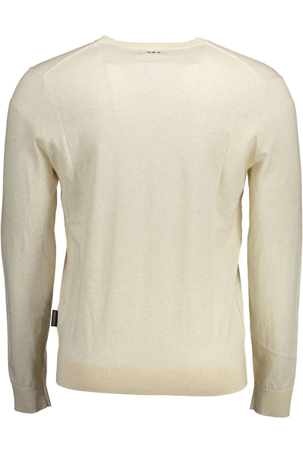 Pull brodé de col de col en coton beige