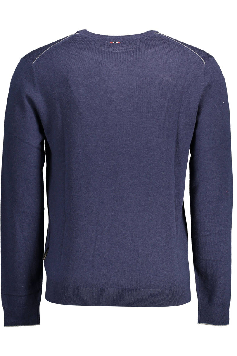 Elegante maglione blu di lana con ricamo