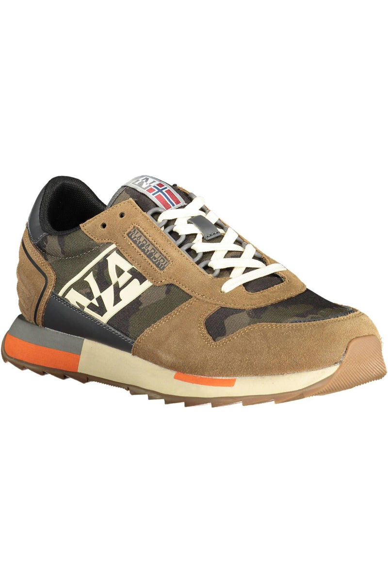 Sneakers allacciata beige con dettaglio del logo