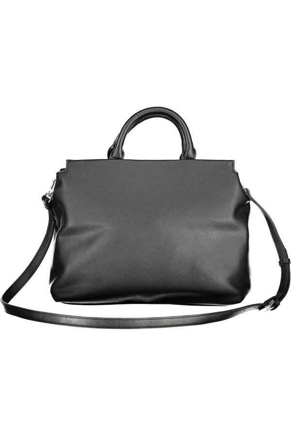 Elegante bolso negro de dos mangos con detalles contrastantes