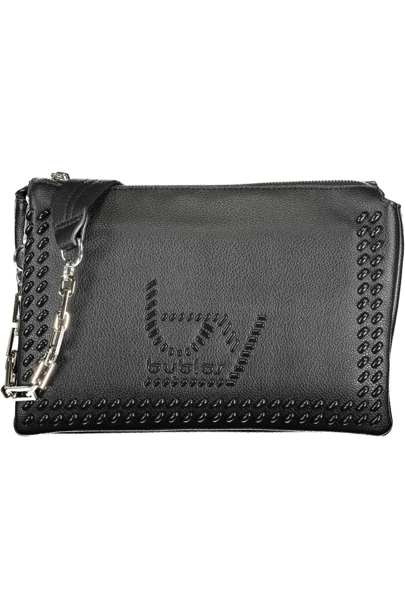 Elegante bolso de hombro negro con mango de cadena