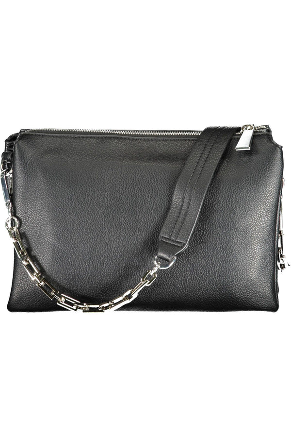 Elegante bolso de hombro negro con mango de cadena