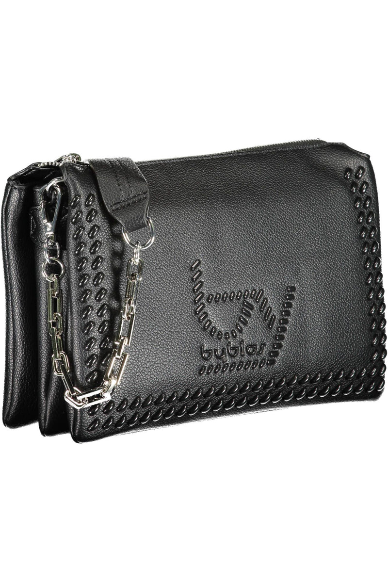 Elegante bolso de hombro negro con mango de cadena