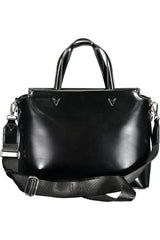 Elegante schwarze Tasche mit zwei Greifen mit kontrastierenden Details