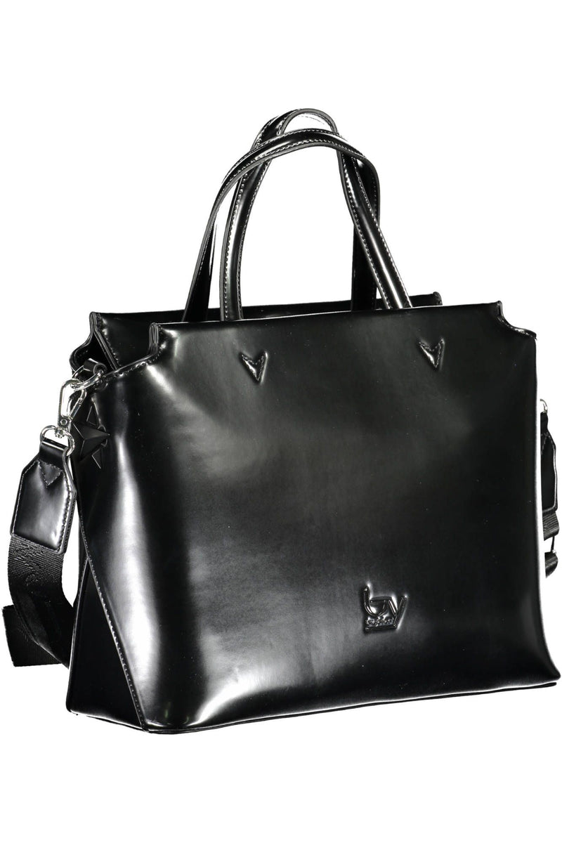 Elegante bolsa negra de dos maneras con detalles contrastantes