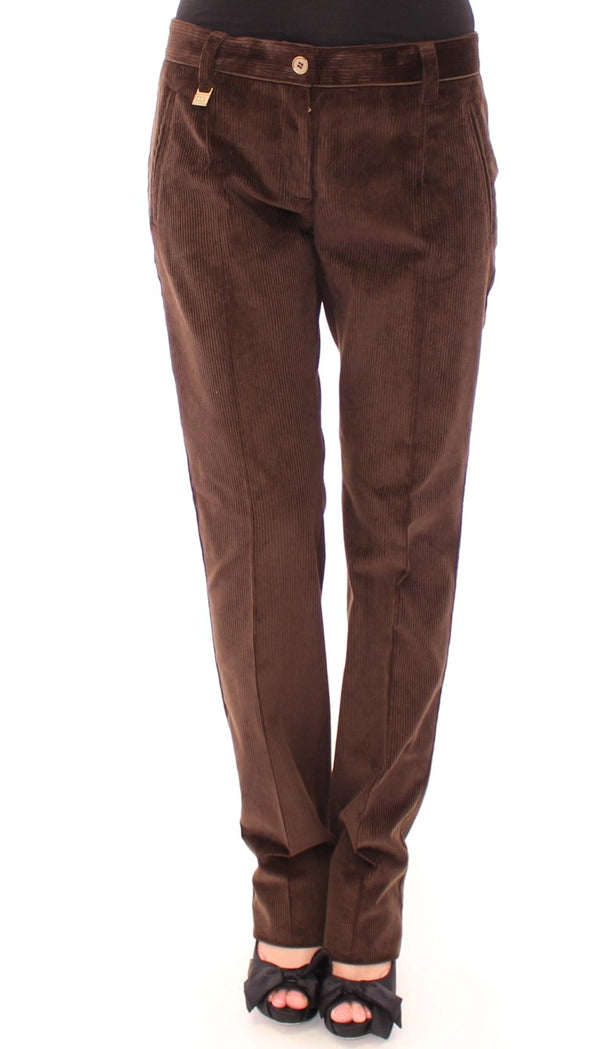 Eleganti pantaloni di cotone marrone