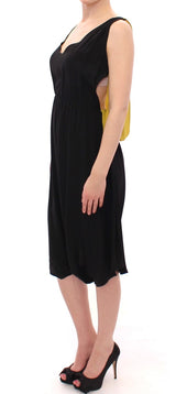 Elegant Silk Blend Shift Dress in Black and Yellow