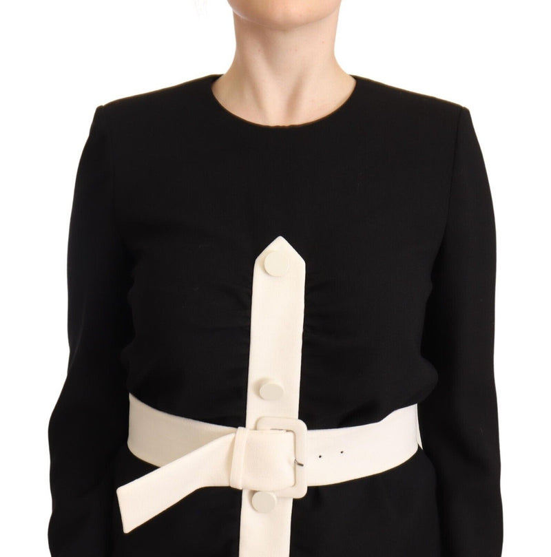 Élégant mini robe en laine noire avec ceinture