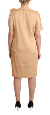 Elegant One-Sleeve Beige Shift Dress