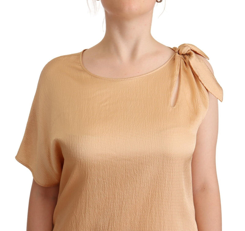 Elegant One-Sleeve Beige Shift Dress