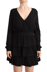 Élégant mini-robe A-Line Black avec manches longues