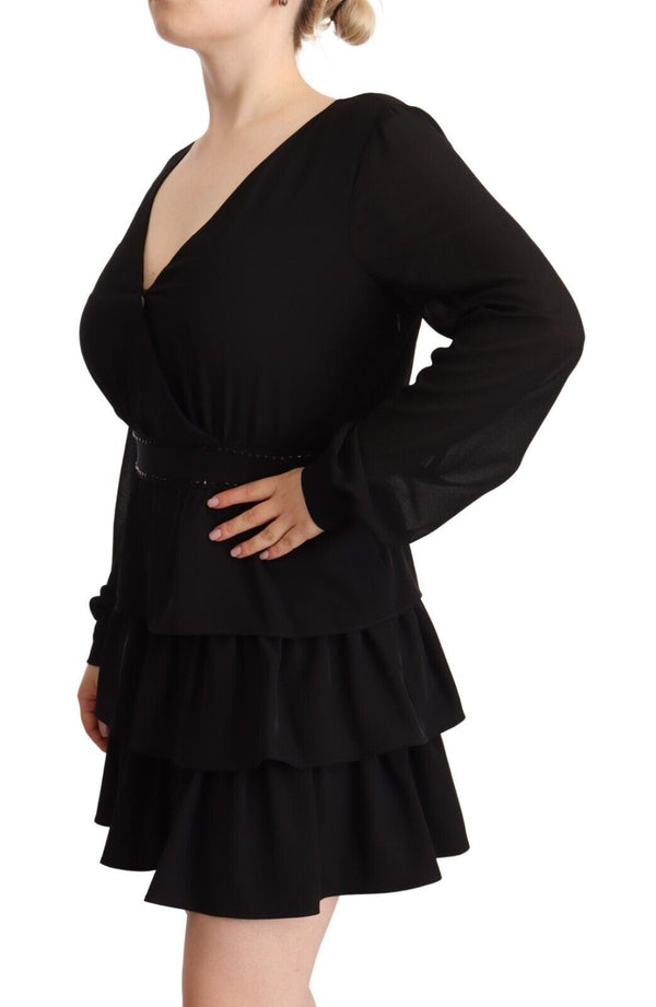 Élégant mini-robe A-Line Black avec manches longues