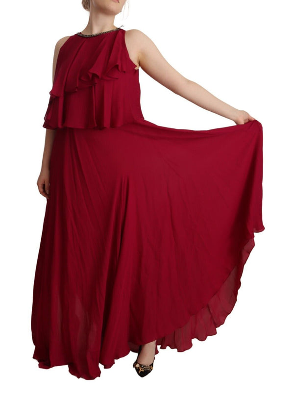 Elegant Silk Sleeveless Ruffled Maxi Dress