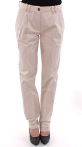 Elegante beige pantalones de algodón de ajuste regular