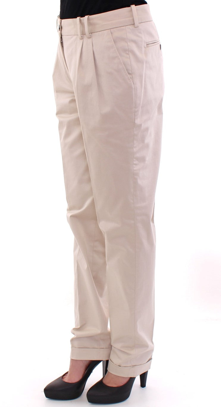 Elegante beige pantalones de algodón de ajuste regular