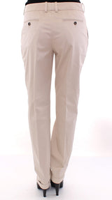 Elegante beige pantalones de algodón de ajuste regular