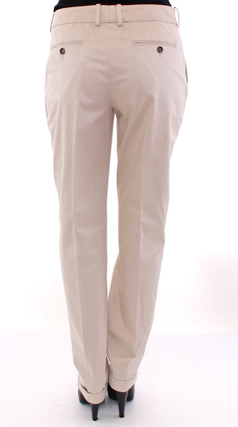 Élégant pantalon en coton en ajustement régulier beige