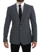 Elegante blazer a scacchi blu slim fit