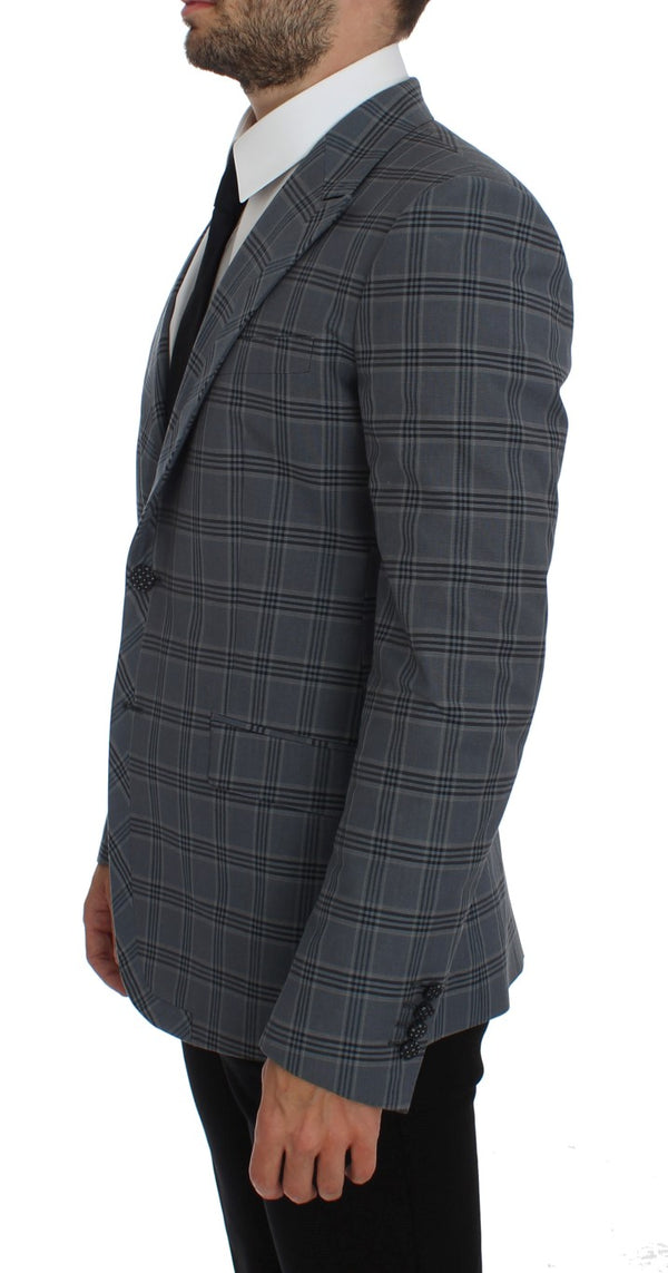 Elegante blazer a scacchi blu slim fit