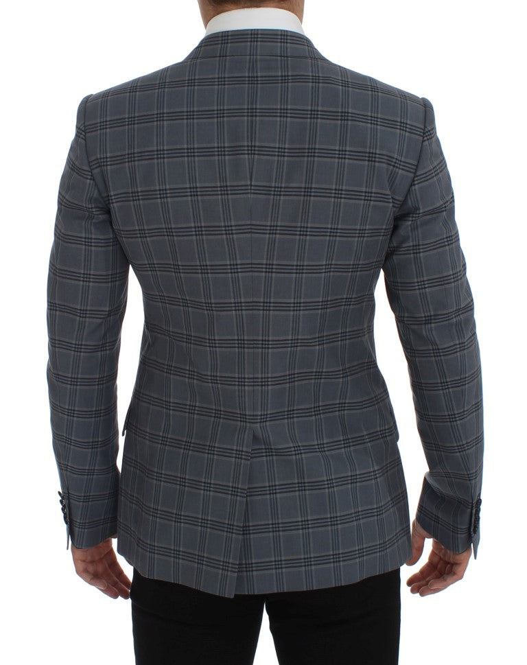 Elegante blazer a scacchi blu slim fit