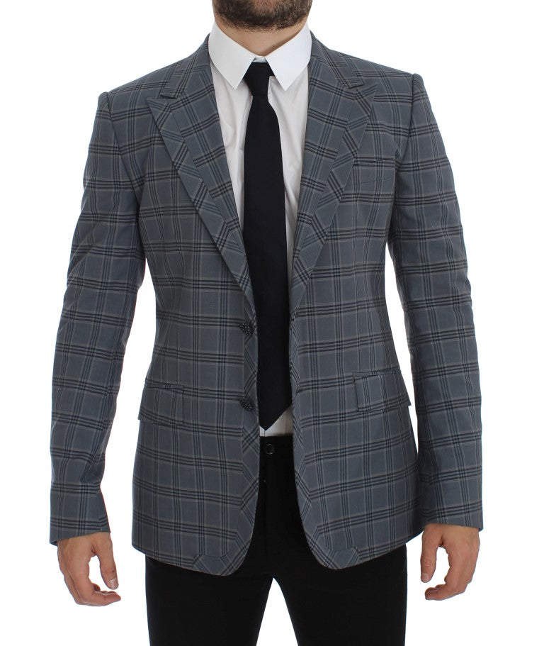 Elegante blazer a scacchi blu slim fit