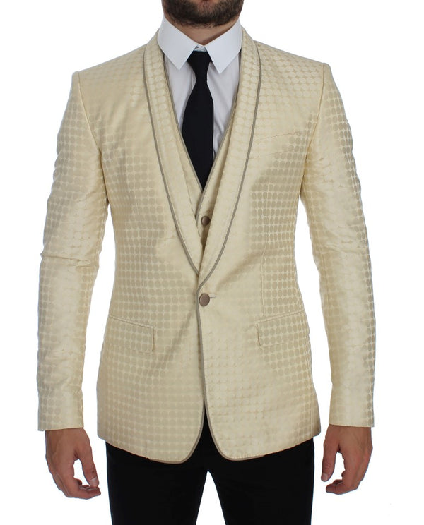 Sofisticado Blazer y chaleco de lunares de polka beige