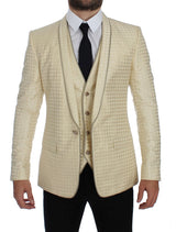 Sofisticado Blazer y chaleco de lunares de polka beige