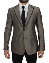 Elegante seda marrón de dos botones Slim Blazer