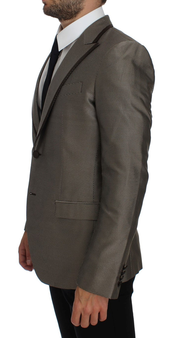 Elegante seda marrón de dos botones Slim Blazer