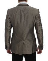 Elegante seda marrón de dos botones Slim Blazer