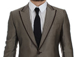 Elegante seda marrón de dos botones Slim Blazer