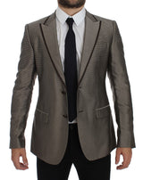 Elegante seda marrón de dos botones Slim Blazer