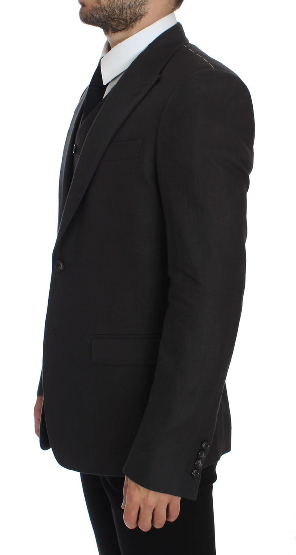 Κομψό γκρίζο λινάρι Slim Fit Blazer and Vest