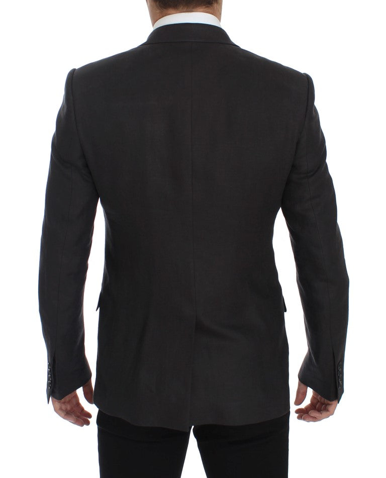 Eleganter grauer Leinen schlanker Fit Blazer und Weste