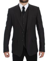 Elegante lino gris Slim Fit Blazer y chaleco