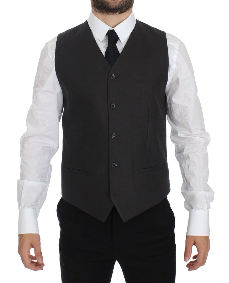 Κομψό γκρίζο λινάρι Slim Fit Blazer and Vest